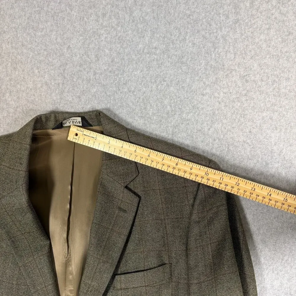 Jos A Bank 100% Wool Plaid Tweed Sport Coat Blazer Jacket Mens 43L Olive Brown